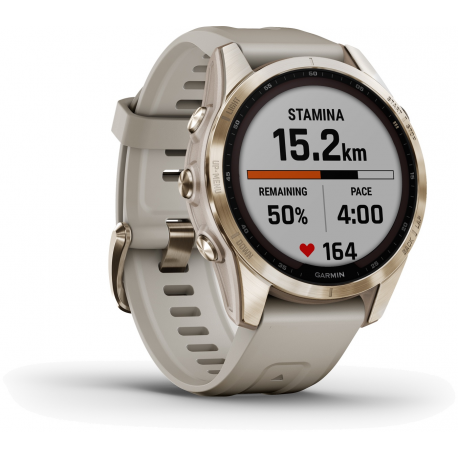 Garmin fenix 7S Sapphire Solar - 42 mm - cream gold titanium - sport watch with band - silicone - light sand - wrist size: 108-182 mm - display 1.2" - 32 GB - Bluetooth, Wi-Fi, ANT+ - 58 g - 8
