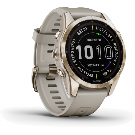 Garmin fenix 7S Sapphire Solar - 42 mm - cream gold titanium - sport watch with band - silicone - light sand - wrist size: 108-182 mm - display 1.2" - 32 GB - Bluetooth, Wi-Fi, ANT+ - 58 g - 9