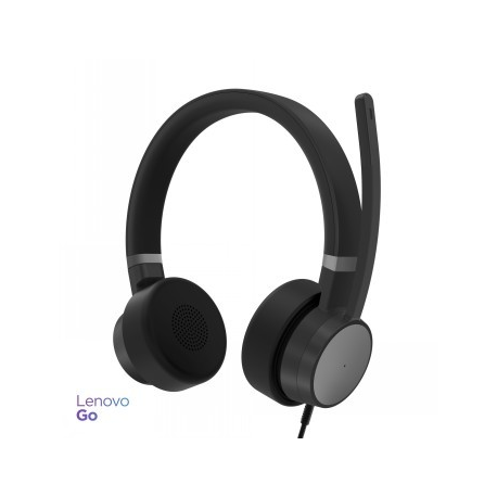 Lenovo Go - Headset - on-ear - wired - active noise cancelling - USB-C - thunder black - Certified for Skype for Business, Certified for Microsoft Teams - for ThinkCentre M70q Gen 2; ThinkPad E14 Gen 4; E15 Gen 4; X1 Carbon Gen 10; V15 - 0