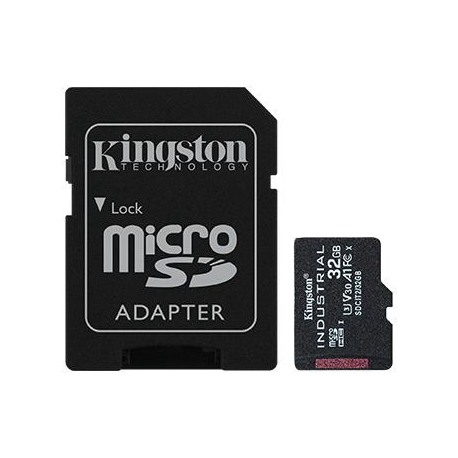 Kingston Industrial - Flash memory card (microSDHC to SD adapter included) - 32 GB - A1  /  Video Class V30  /  UHS-I U3  /  Class10 - microSDHC UHS-I - 1