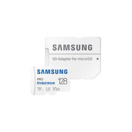Samsung PRO Endurance MB-MJ128KA - Flash memory card (microSDXC to SD adapter included) - 128 GB - Video Class V30  /  UHS-I U3  /  Class10 - microSDXC UHS-I - white - 3