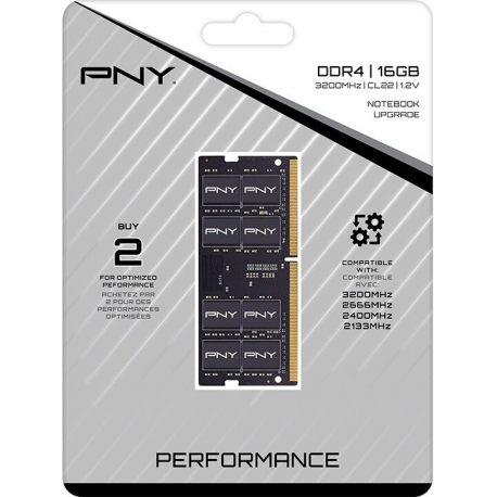 PNY Performance - DDR4 - module - 16 GB - SO-DIMM 260-pin - 3200 MHz  /  PC4-25600 - CL22 - 1.2 V - unbuffered - non-ECC - 1