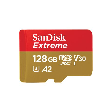 SanDisk Extreme - Flash memory card (microSDXC to SD adapter included) - 128 GB - A2  /  Video Class V30  /  UHS-I U3  /  Class10 - microSDXC UHS-I - 0