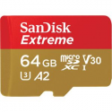 SanDisk Extreme - Flash memory card (microSDXC to SD adapter included) - 64 GB - A2  /  Video Class V30  /  UHS-I U3  /  Class10 - microSDXC UHS-I