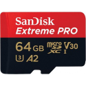 SanDisk Extreme Pro - Flash memory card (microSDXC to SD adapter included) - 64 GB - A2  /  Video Class V30  /  UHS-I U3  /  Class10 - microSDXC UHS-I