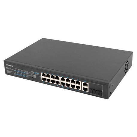 Lanberg RSFE-16P-2C-150 - Switch - unmanaged - 16 x 10 / 100 (PoE+) + 2 x combo Gigabit SFP / RJ-45 (uplink) - rack-mountable - PoE+ (150 W) - 1