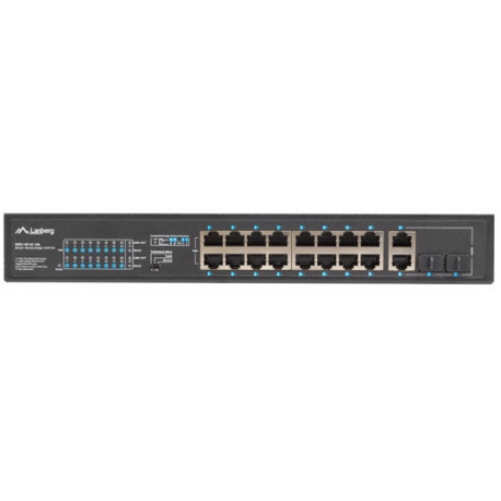 Lanberg RSFE-16P-2C-150 - Switch - unmanaged - 16 x 10 / 100 (PoE+) + 2 x combo Gigabit SFP / RJ-45 (uplink) - rack-mountable - PoE+ (150 W) - 3