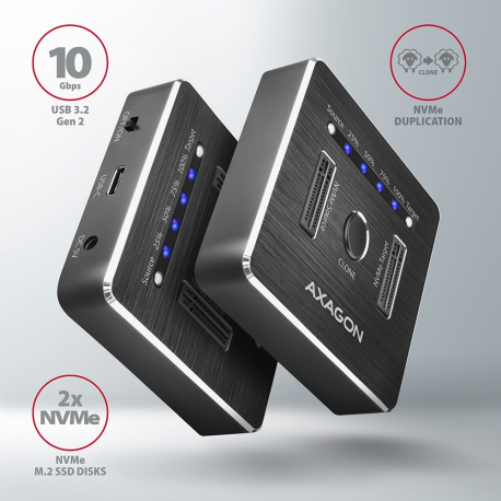 AXAGON ADSA-M2C DUAL NVMe CLONE MASTER DOCK SuperSpeed USB-C 10 Gbps docking - 6