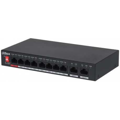 Dahua PFS3010-8ET-96 - V2.0 - switch - unmanaged - 8 x 10 / 100 (PoE) + 2 x 10 / 100 / 1000 (uplink) - desktop - PoE (96 W) - 1
