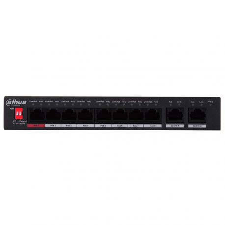 Dahua PFS3010-8ET-96 - V2.0 - switch - unmanaged - 8 x 10 / 100 (PoE) + 2 x 10 / 100 / 1000 (uplink) - desktop - PoE (96 W) - 2