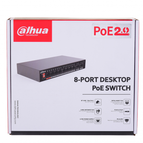 Dahua PFS3010-8ET-96 - V2.0 - switch - unmanaged - 8 x 10 / 100 (PoE) + 2 x 10 / 100 / 1000 (uplink) - desktop - PoE (96 W) - 6
