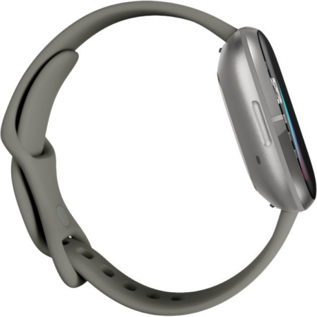 Fitbit Sense - Silver stainless steel - smart watch with band - silicone - sage grey - band size: S / L - Wi-Fi, NFC, Bluetooth - 5