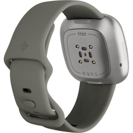 Fitbit Sense - Silver stainless steel - smart watch with band - silicone - sage grey - band size: S / L - Wi-Fi, NFC, Bluetooth - 7
