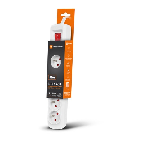 NATEC Bercy 400 1.5m Surge protector 5x French outlets white