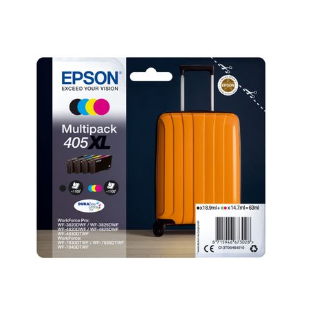 Epson 405XL Multipack - 4-pack - XL - black, yellow, cyan, magenta - original - blister with RF / acoustic alarm - ink cartridge - for WorkForce WF-7310, 7830, 7835, 7840; WorkForce Pro WF-3820, 3825, 4820, 4825, 4830 - 2