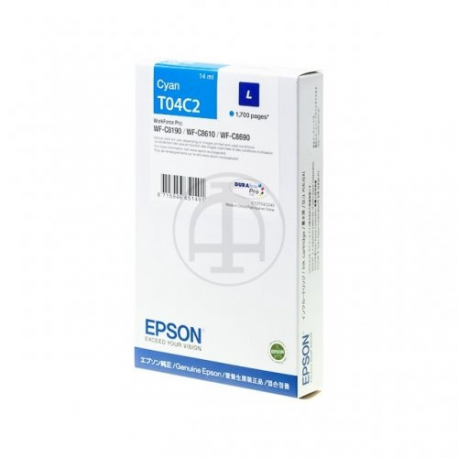 Epson T04C2 - L size - cyan - original - ink cartridge - for WorkForce Pro WF-C8190, WF-C8610, WF-C8690 - 2