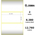 Zebra PolyPro 3000T - Polypropylene (PP) - glossy - permanent acrylic adhesive - white - 51 x 25 mm 12760 label(s) (2 roll(s) x 6380) labels