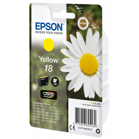 Epson 18 - 3.3 ml - yellow - original - ink cartridge - for Expression Home XP-212, 215, 225, 312, 315, 322, 325, 412, 415, 422, 425 - 1