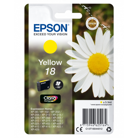 Epson 18 - 3.3 ml - yellow - original - ink cartridge - for Expression Home XP-212, 215, 225, 312, 315, 322, 325, 412, 415, 422, 425 - 2