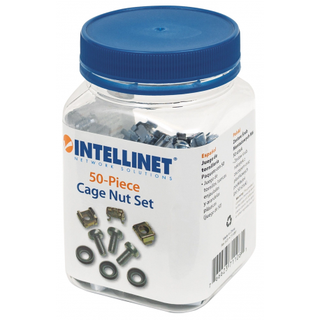 Intellinet Cage Nut Set, 50 Pack - M6 Nuts, Bolts and Washers, Suitable for Network Cabinets / Server Racks, Plastic Storage Jar, Lifetime Warranty - Rack screws, nuts and washers - 5