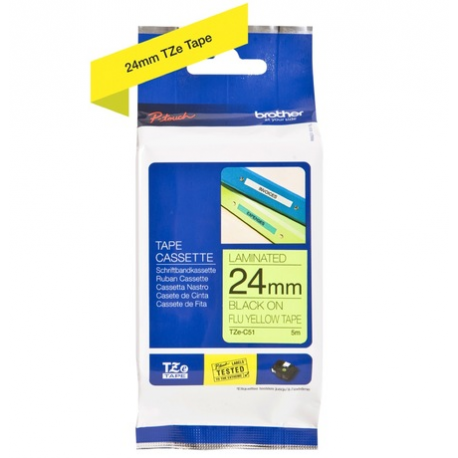 Brother TZeC51 - Black on yellow - Roll (2.4 cm x 5 m) 1 roll(s) fluorescent tape - for P-Touch PT-2470, 2730, 3600, 9700, 9800, D600, D800, E550, H500, P700, P750, P900, P950 - 3