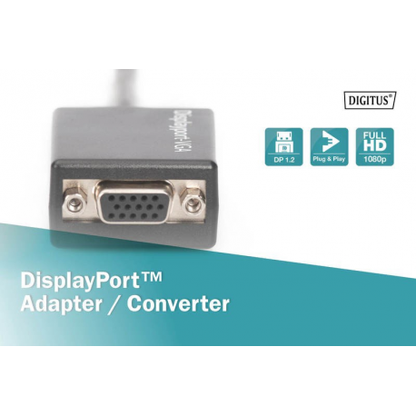 ASSMANN - DisplayPort adapter - DisplayPort (M) to HD-15 (VGA) (F) - 15 cm - molded - black - 6