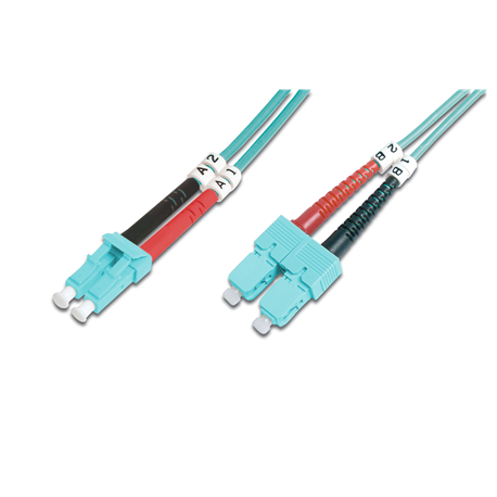 DIGITUS - Patch cable - LC multi-mode (M) to SC multi-mode (M) - 2 m - fibre optic - 50  /  125 micron - OM3 - booted, halogen-free - aqua - 5