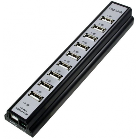 Logilink UA0096 USB Hub 10-Port USB2.0 with power adapter, black