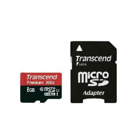 Transcend Premium - Flash memory card (microSDHC to SD adapter included) - 8 GB - UHS Class 1  /  Class10 - 300x - microSDHC UHS-I - 1