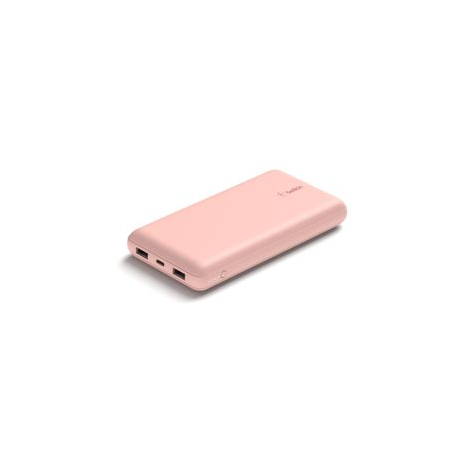 Belkin BOOST CHARGE - Power bank - 20000 mAh - 15 Watt - 3 output connectors (2 x USB, USB-C) - on cable: USB, USB-C - rose gold - 1