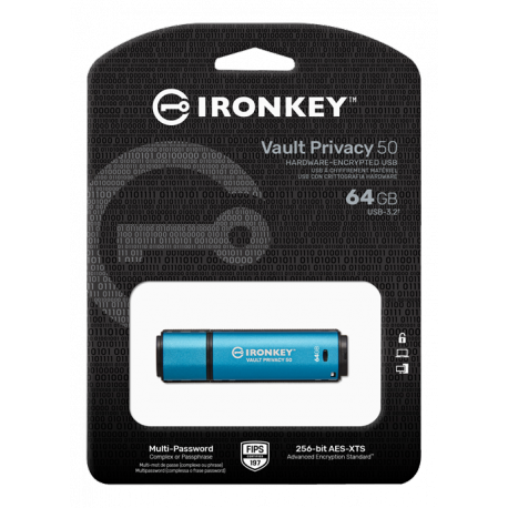 Kingston IronKey Vault Privacy 50 Series - USB flash drive - encrypted - 64 GB - USB 3.2 Gen 1 - TAA Compliant - 1