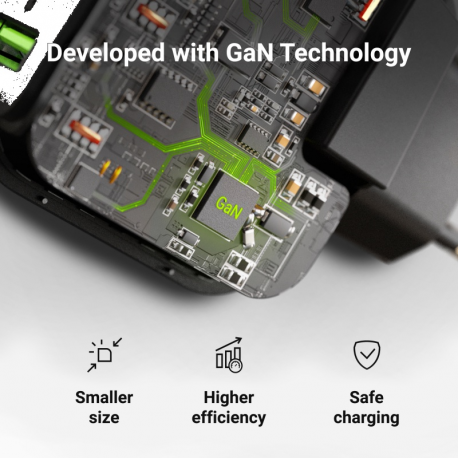 Green Cell - Power adapter - PowerGaN - 65 Watt - 3.25 A - GC Ultra Charge, PD 3.0, Programmable Power Supply (PPS) - 3 output connectors (USB, 2 x USB-C) - black - 5