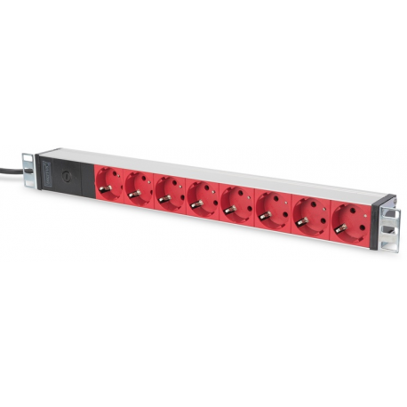 DIGITUS Professional DN-95410-R - Power strip (rack-mountable) - AC 220-240 V - 4000 Watt - input: IEC 60320 C14 - output connectors: 8 (CEE 7 / 7) - 1U - 19" - 2 m - red - 0