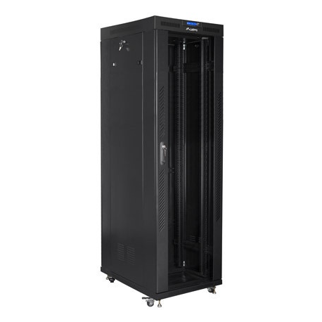 Lanberg - Rack cabinet - with 4 cooling fans, display - black, RAL 9004 - 42U - 19" - 0