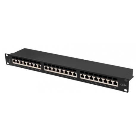 Lanberg PPSA-1024-B - Patch panel - rack mountable - CAT 6a - STP - RJ-45 X 24 - black, RAL 9004 - 1U - 19" - 2