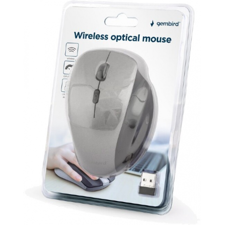 Gembird MUSW-6B-02-BG - Mouse - ergonomic - optical - 6 buttons - wireless - 2.4 GHz - USB wireless receiver - black, space grey - giftbox with transparent window - 2