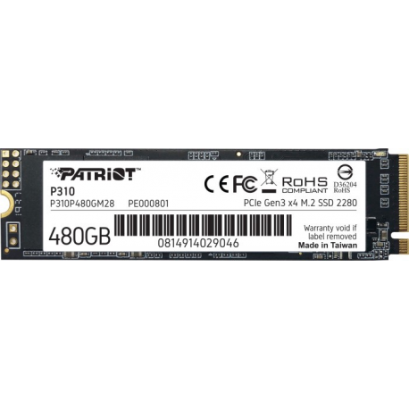 Patriot P310 - SSD - 480 GB - internal - M.2 2280 - PCIe 3.0 x4 (NVMe) - 0