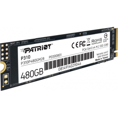 Patriot P310 - SSD - 480 GB - internal - M.2 2280 - PCIe 3.0 x4 (NVMe) - 1