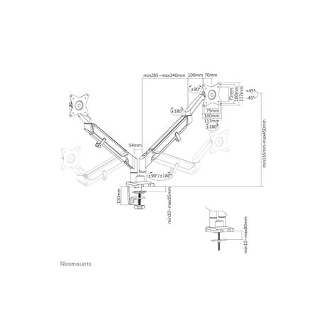 Neomounts by Newstar DS70-810BL2 - Mounting kit (desk mount) - for 2 LCD displays (full-motion adjustable dual arm) - black - screen size: 17"-32" - clamp mountable, grommet - 16