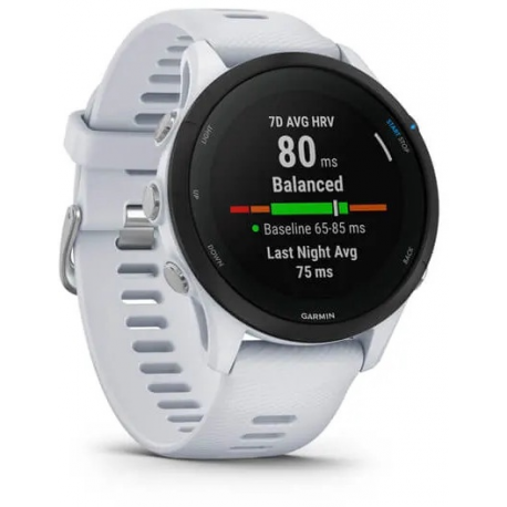 Garmin Forerunner 255 Music - 46 mm - sport watch with strap - silicone - wrist size: 130-205 mm - display 1.3" - 4 GB - Bluetooth, Wi-Fi, ANT+ - 49 g - black, whitestone - 1