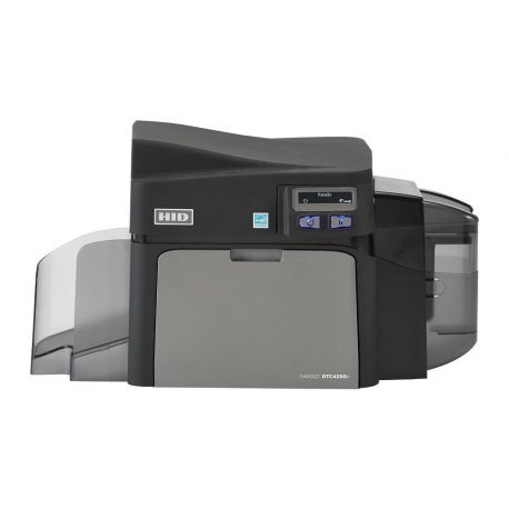Fargo DTC 4250e - Plastic card printer - colour - dye sublimation / thermal resin - CR-80 Card (85.6 x 54 mm), CR-79 Card (83.9 mm x 52.1 mm) - 300 dpi - up to 600 cards / hour (mono)  /  up to 225 cards / hour (colour) - capacity: 100 cards - USB 2.0, LAN - 0