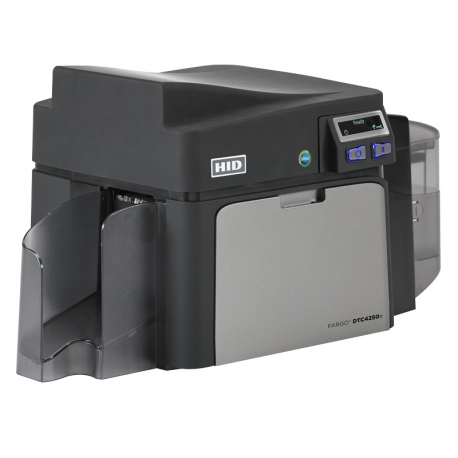 Fargo DTC 4250e - Plastic card printer - colour - dye sublimation / thermal resin - CR-80 Card (85.6 x 54 mm), CR-79 Card (83.9 mm x 52.1 mm) - 300 dpi - up to 600 cards / hour (mono)  /  up to 225 cards / hour (colour) - capacity: 100 cards - USB 2.0, LAN - 1