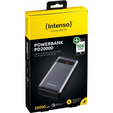 Intenso PD20000 - Power bank - 20000 mAh - 3 A - PD, QC 3.0 - 2 output connectors (USB, USB-C) - on cable: USB-C - anthracite - 4