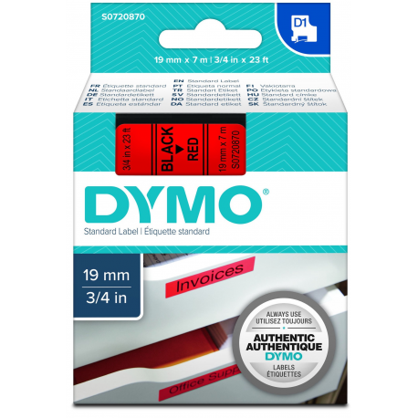 DYMO D1 - Glossy - black on red - Roll (1.9cm x 7m) 1 cassette(s) tape - for LabelMANAGER 360, 400, 420, 450, 500, PC, PC2, Wireless PnP; LabelPOINT 300, 350 - 0