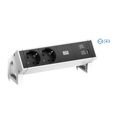 Bachmann DESK 2 - Power strip - included mounting bracket - AC 250 V - input: GST18i3 - output connectors: 2 (2 x CEE 7 / 3, 24 pin USB-C, USB) - 20 cm cord - white, black - 0
