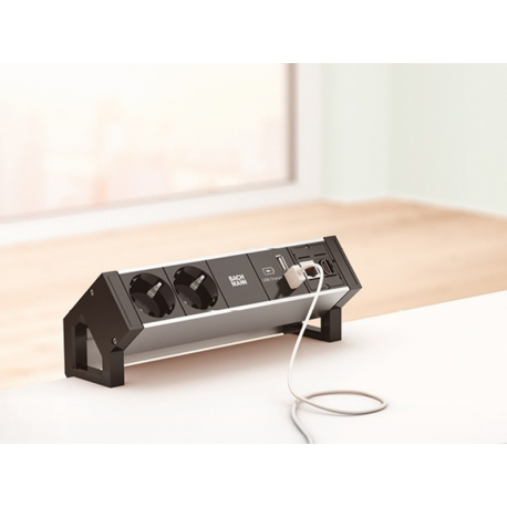 Bachmann DESK 2 ALU - Power strip - input: GST18 - output connectors: 2 (2 x power) - 20 cm - grey, black - 1