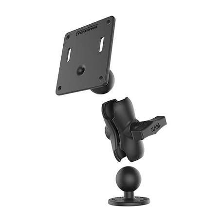 RAM - Mounting kit (mounting plate, 2.5" round base, double socket arm for C size 1.5" balls) - rubber, marine grade aluminium - mounting interface: 75 x 75 mm - surface mountable - 2