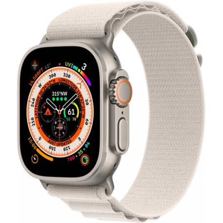 Apple Watch Ultra - 49 mm - titanium - smart watch with Alpine Loop - textile - starlight - band size: S - 32 GB - Wi-Fi, LTE, UWB, Bluetooth - 4G - 61.3 g - 0