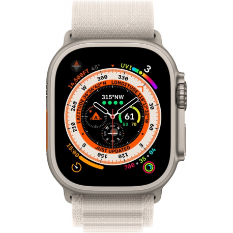 Apple Watch Ultra - 49 mm - titanium - smart watch with Alpine Loop - textile - starlight - band size: S - 32 GB - Wi-Fi, LTE, UWB, Bluetooth - 4G - 61.3 g - 1