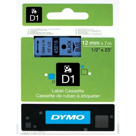 DYMO D1 - Self-adhesive - black on blue - Roll (1.2 cm x 7 m) 1 cassette(s) label tape - for LabelMANAGER 100, 160, 210, 220, 260, 280, 300, 360, 420, Wireless PnP; LabelPOINT 250 - 3